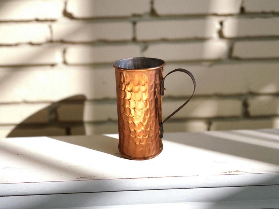 Vintage Copper Jug With Handle, Hand Hammered Copper Mug Kitchen Decor ...