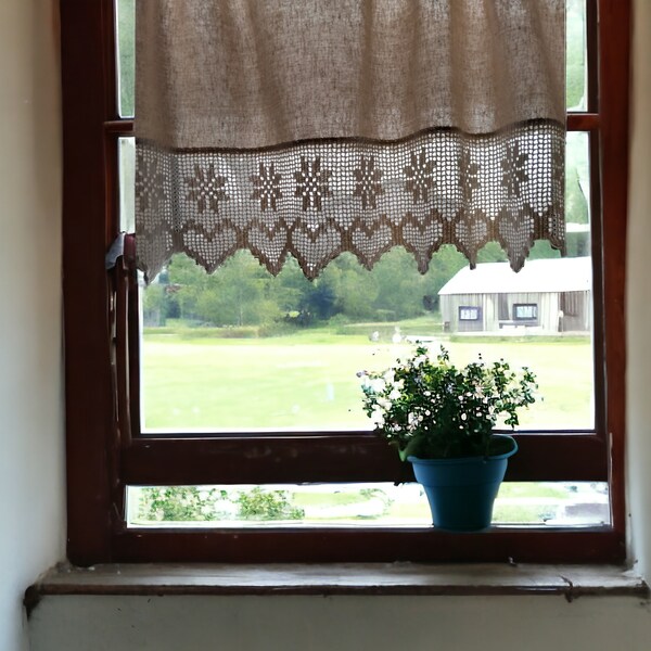 Vintage off white valance cotton rustic crochet kitchen valance curtain