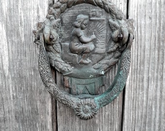 Vintage Brass Door Knocker Woman Relief, Scandinavian Style, Art Nouveau Decor, Rustic Entryway, Old Door Hardware, Unique Gift