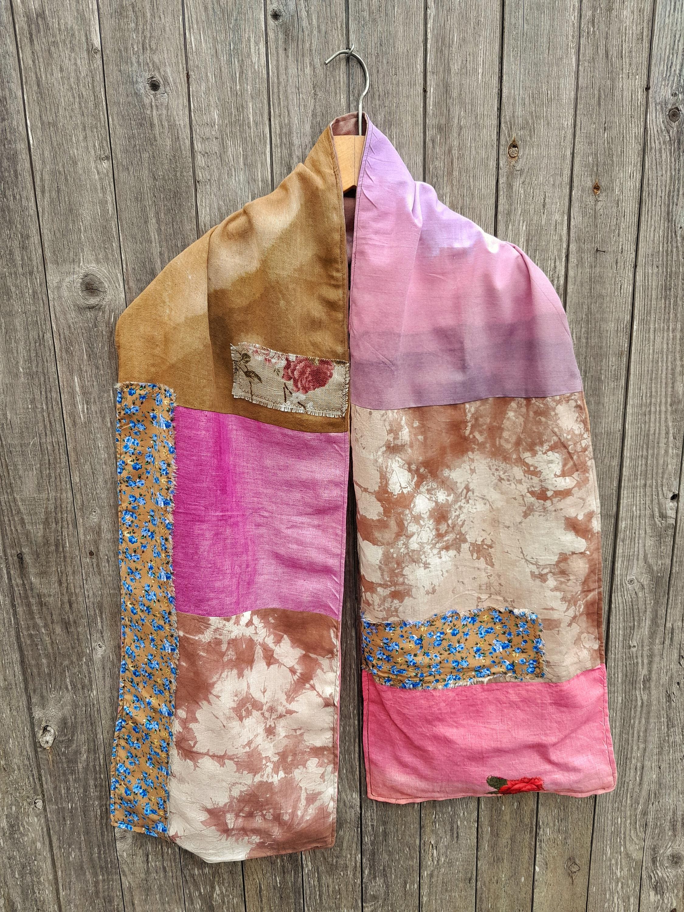 Boho patchwork scarf, upcycled scarf boho chic wrap OOAK