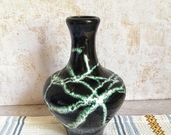 Black green marbled vase, vintage pottery, soviet era vase rustic scandinavian home decor