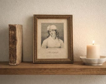 Antique 1807 Portrait Engraving, Mrs. Inchbald Stipple Print, Framed Regency Wall Art