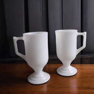 Vintage milk glass footed cup set of 2,  Irish coffee footed mugs