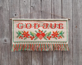 Swedish Vintage GOD JUL Wall Hanging Embroidery ~7 Swedish Vintage GOD JUL Wall Hanging Embroidery ~7