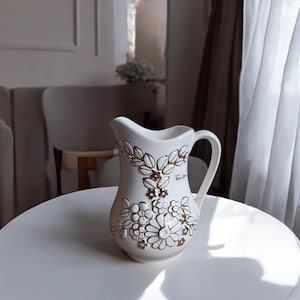 Rosa Ljung white gold pitcher, vintage swedish pottery