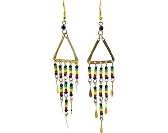 African Brass Maasai Beads Rasta Earrings