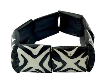 African Mudcloth Design Stretch Bone Bracelet