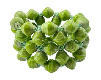 Recycled Green Paper Bead Elastic Bracelet