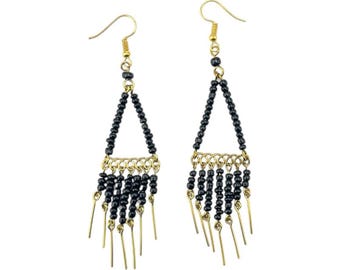 African Handmade Jewelry Brass Maasai Glass Bead Chandelier Earrings