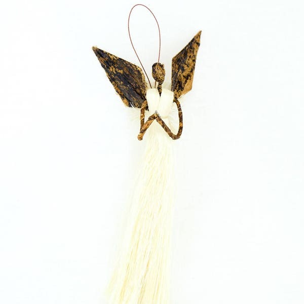 African Handmade Banana Fiber Angel Christmas Ornament