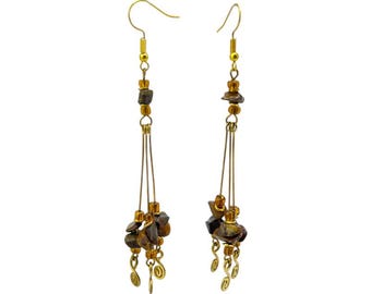 Tiger Eye Handmade Brass African Earrings