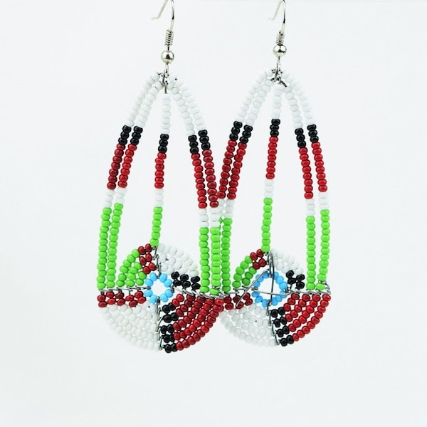 Maasai Market African Handmade Beaded Multi Color Teardrop Earrings MM-633-135