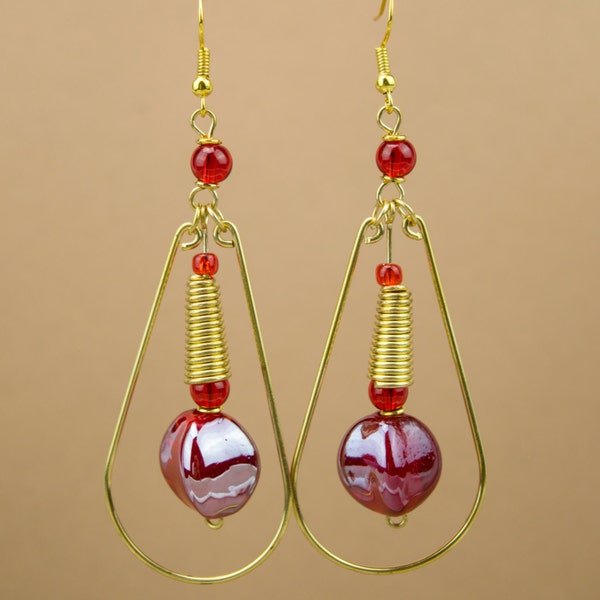 Red African Amani Brass Earrings