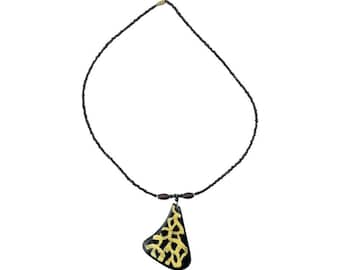 Handmade African Triangular Giraffe Print Cow Horn Pendant Necklace