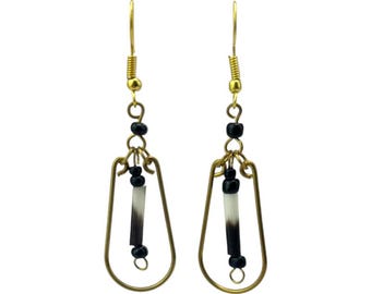 African Jewelry Handmade Maasai Brass Porcupine Quill Earrings 576-92