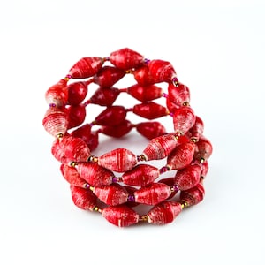 Red Uganda Recycled Paper Wire Bead Coiled Bracelet