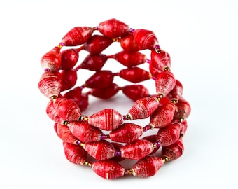 Red Uganda Recycled Paper Wire Bead Coiled Bracelet