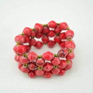 Recycled Red Paper Bead Elastic Bracelet