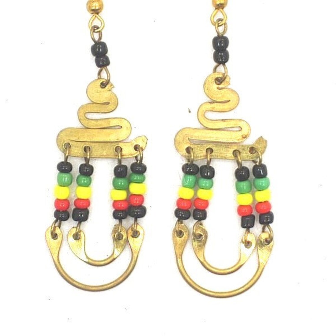 African Kenya Jewelry Brass Maasai Beads Rasta Earrings 62820 Etsy