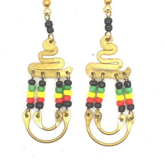 African Kenya Jewelry Brass Maasai Beads Rasta Earrings 62820 Etsy