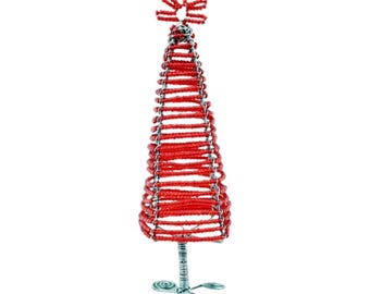 Red African Handmade Maasai Bead Wire Decor Christmas Tree