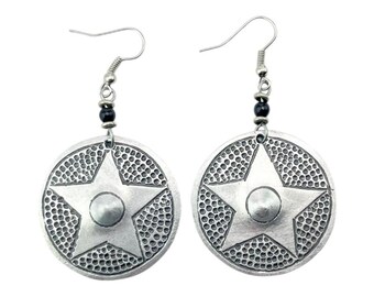 African Recycled Aluminium Hand Stamped Round Star Earrings
