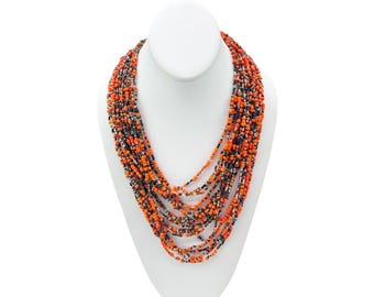 African Multi Color Orange Maasai Bead Strand Necklace