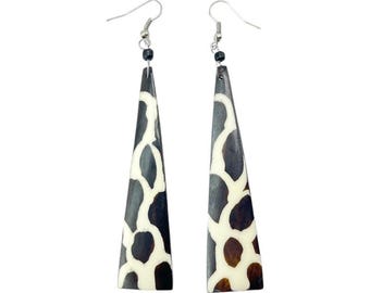 Africa Handmade Batik Giraffe Print Masai Cow Bone Earring