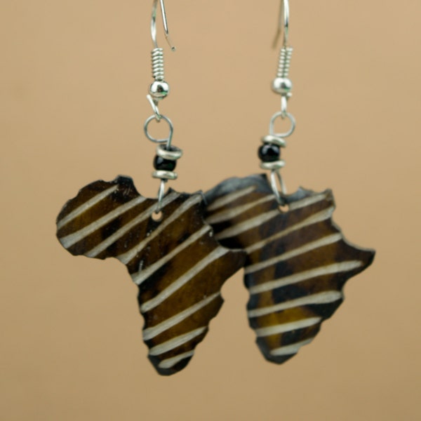 Brown African Shape Bone Earrings