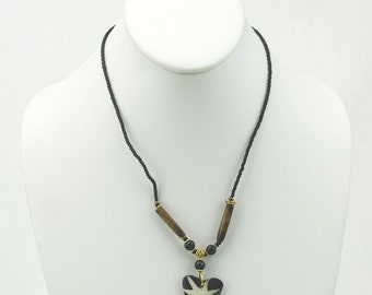 African Batik Bone Heart Pendant Necklace