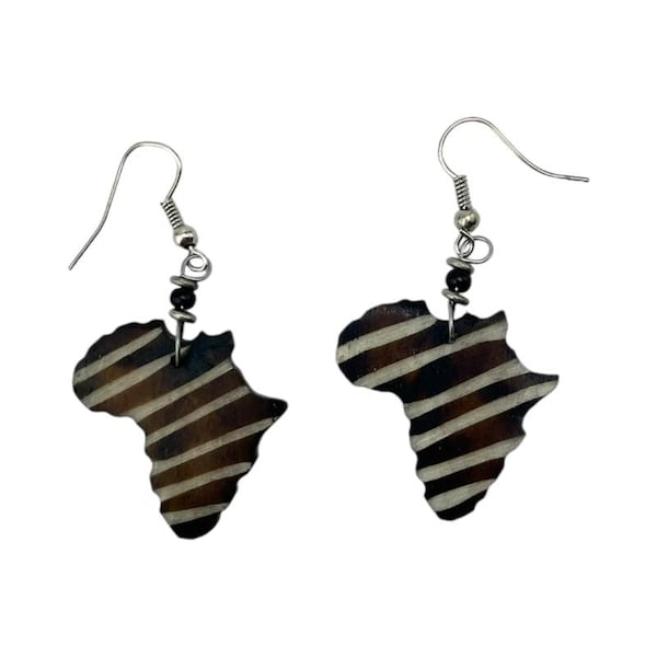 Brown Africa Shape Batik Bone Earrings