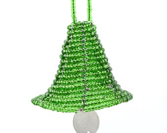 Handmade African Maasai Bead Ornament - Green Christmas Bell