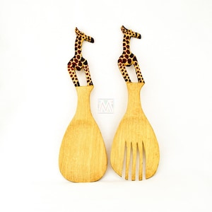 Kenya Handmade Giraffe wood Salad Server Set