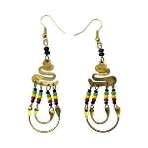 African Kenya Jewelry Brass Maasai Beads Rasta Earrings  628-20