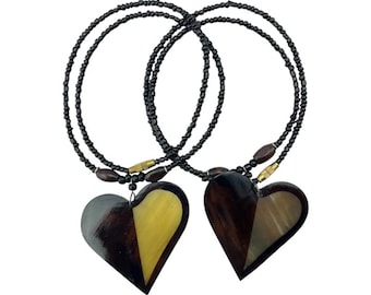 Handmade African Heart Shape Cow Horn Pendant Necklace