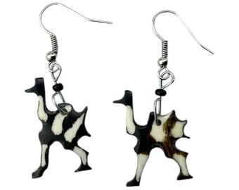 African Earrings - Ostrich Mudcloth Batik Cow Bone Masai Dangle Earrings