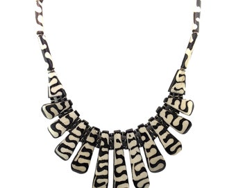 African Necklace - Mudcloth Batik Cow Bone Bib Necklace