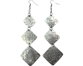 Jua Square Aluminium Tiered Earrings - Handcrafted African Jewelry