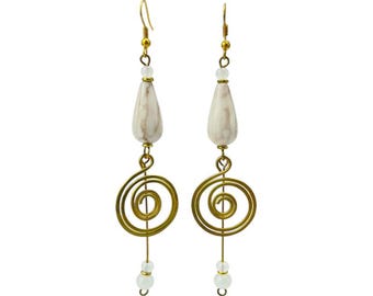 African Earrings - Wakati Brass Tear Drop Earrings - Cream