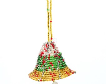 Multi Color Handmade African Maasai Bead Christmas Tree Bell Ornament