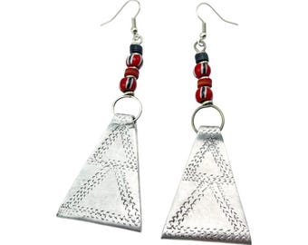 African Recycled Aluminium Hand Stamped Trade bead Earrings 170-110