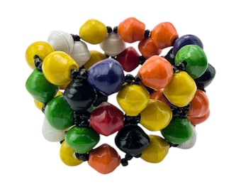 Recycled Multi-Color Paper Bead Elastic Bracelet