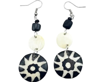 African Handmade Batik Bone Sun Tiered Earrings