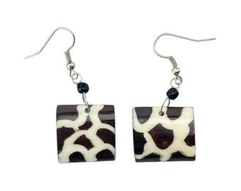 African Earrings - Handmade Giraffe Print Cow Bone Earrings