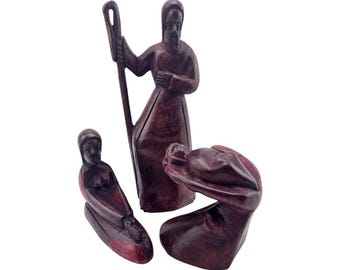 African Handmade Handcarved Jacaranda Three-Piece Nativity