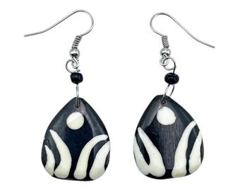 Batik Bone Earrings: Handmade African Cow Bone Jewelry