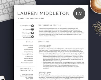 Professional Resume Template for Word & Pages | 1, 2 and 3 Page Resume Template + Cover Letter + References + Icons | Professional Resume