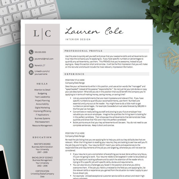 Creative Resume Template for Word & Pages | CV Design | CV Elegant | Fashion Resume CV Template | Modern Resume Template Instant Download |