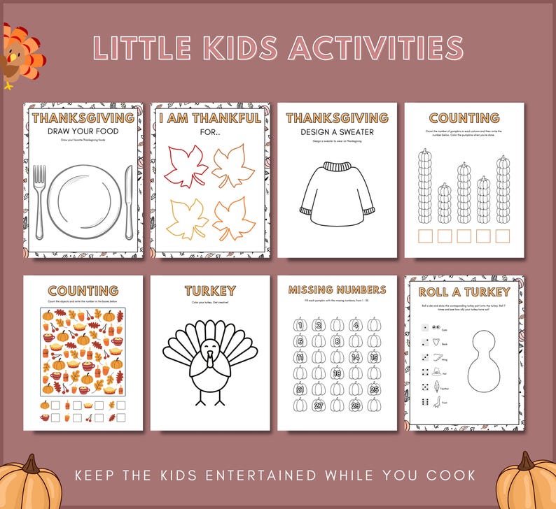Fall Thanksgiving Activities for Preschoolers Printable