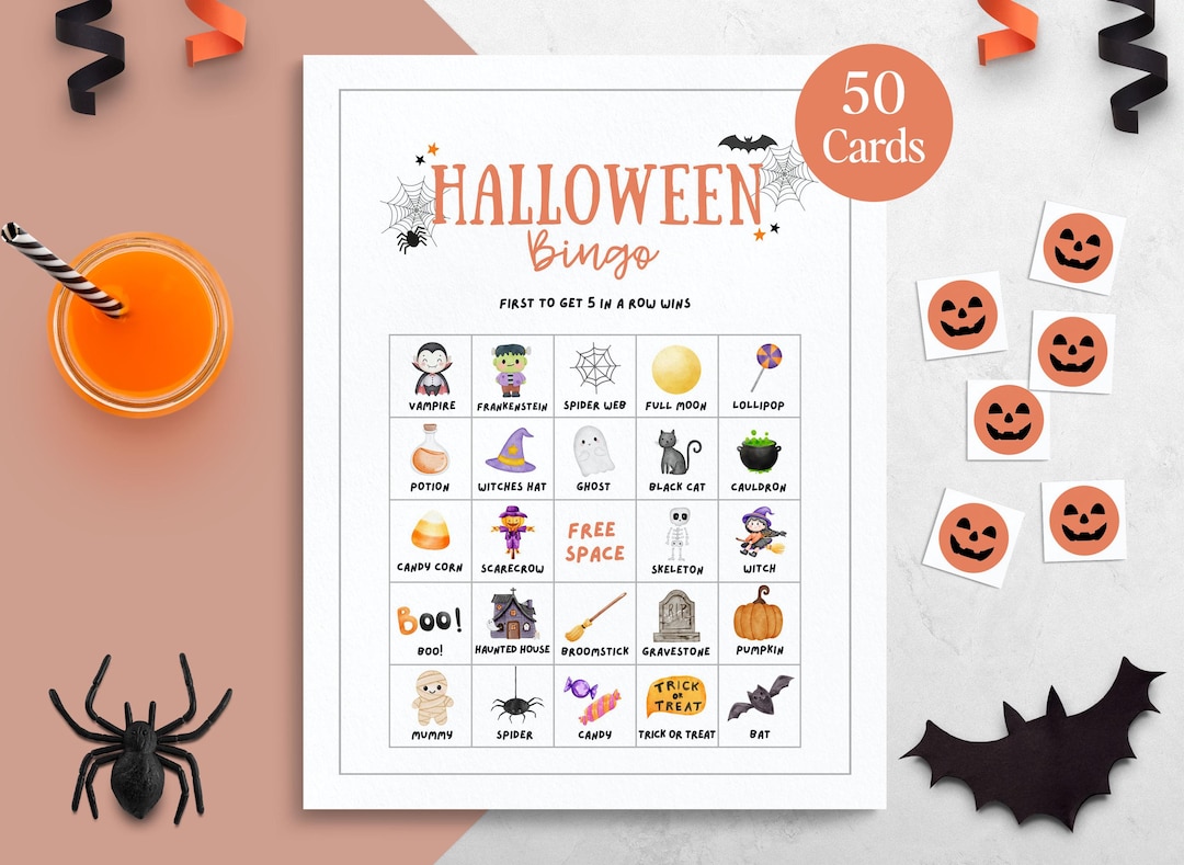 Halloween Bingo Printable Game for Kids & Adults | 50 Unique Cards ...